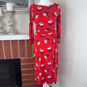 Boden Dress Women’s Size 4 Red & White Lottie Ruched Jersey Wrap‎ Bloom Floral